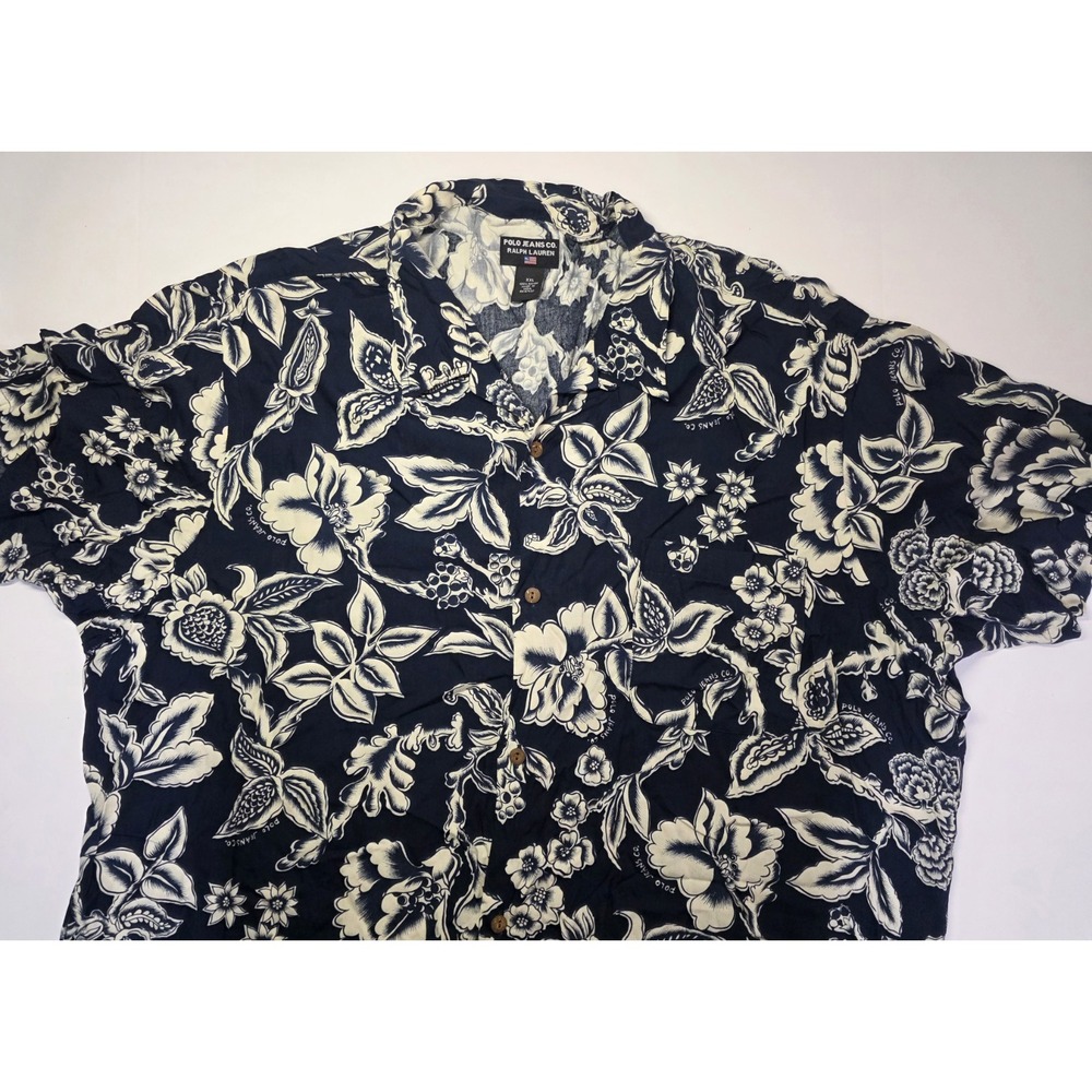 Polo Jeans Co Ralph Lauren Mens Size XXL 100% Rayon Short Sleeve Button Hawaiian
